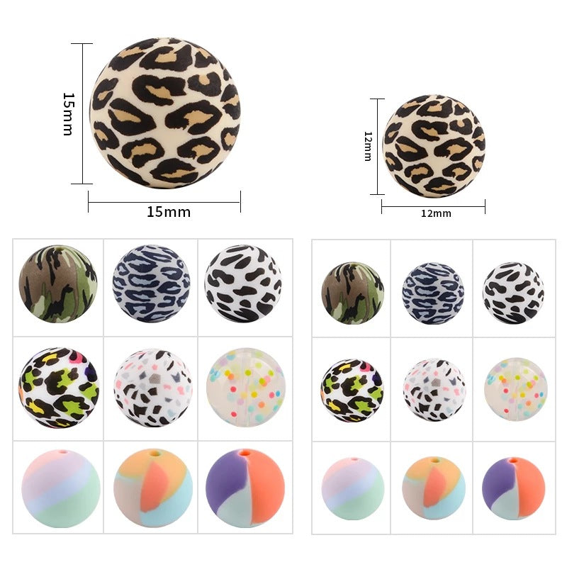 Wholesale 40PCS Colorful Leopard Print Silicone Beads